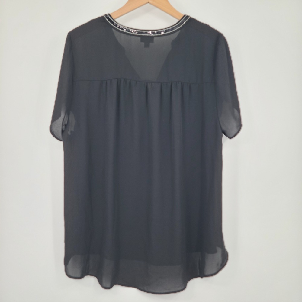 Torrid Sequin Trim Top Women 1 Black Short Sleeve Chiffon Plus Size Office - Picture 3 of 6